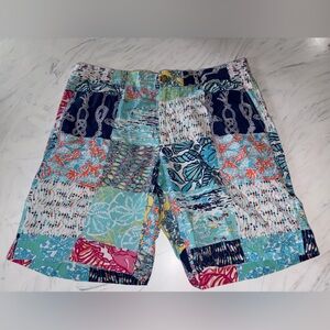 Lilly Pulitzer sailor patch madras flat front chino shorts 34 Fitz cotton